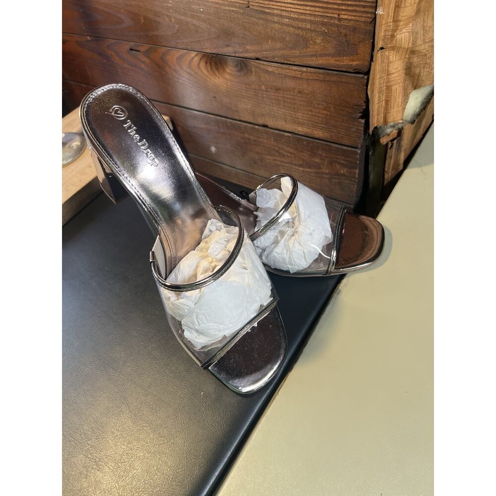 The Drop Women's Pattie High Block-Heeled Mule Sandal Pewter Clear 10